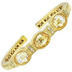 18K yellow gold bangle bracelet features 24.00 ct oval citrines and 0.60 cts of round diamonds Luxury Oval Link Jewelry With Intricate Design, Yellow Gold Bangle, Judith Ripka, Gold Bangle, Gold Bangle Bracelet, Gold Bangles, Bangle Bracelet, In The Middle, Arm Band