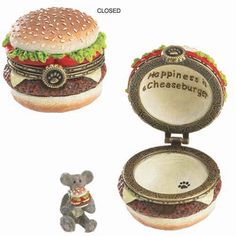 Cheeseburger Treasure Box Trinket Boxes Vintage, Vintage Trinket Boxes, Stationary Craft, Mouse Character, Arts And Crafts House, Boyds Bears, Mini Things, Treasure Box