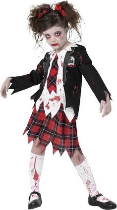 Kid Zombie Costume, Scary Halloween Costumes For Girls, Zombie Girl Costume, Girl Zombie Costume, Distressed Blazer, Scary Kids Costumes, Zombie Costume Kids, Disfraz Toy Story, Zombie School