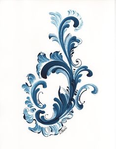 an artistically designed piece of art on a white background, with blue swirls