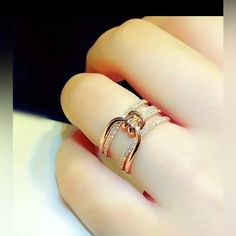 Elegant French Style 18k Gold-Plated Ring With Sparkling Zircon Stones Unique Design Stylish And Feminine Size 7 New! Elegant Gold Crystal Ring With Simple Design, Dazzling Rose Gold Crystal Ring, Knot Design, Jewelry Rings Diamond, Plated Ring, Gold Plated Rings, Romantic Style, Gift For Family, Ring Jewelry