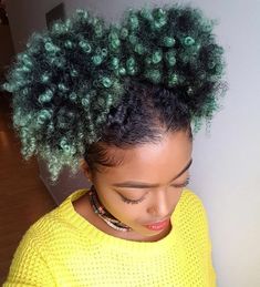 @LoveMeSoNaturally Yellow Hair Color, New Natural Hairstyles, Short Curly Hairstyles, Green Highlights, Girls Natural Hairstyles, Dyed Natural Hair, Yellow Hair, Dye My Hair