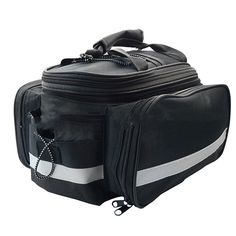 a black and white bag with two zippers on it