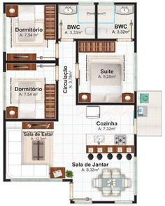 the floor plan for a house with three bedroom and two bathrooms, including an open kitchen area