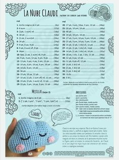 a crochet pattern for a stuffed animal with its eyes closed and the words la nue cloud above it