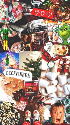 a collage of christmas items including candy, candies and other holiday decorations with the words december written on them