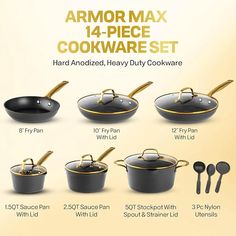 Upgrade your kitchen with the Granitestone Armor Max 14 Piece Nonstick Cookware Set, a complete collection designed for both amateur cooks and seasoned chefs. Kitchen Cookware Sets, Induction Cookware, Nonstick Cookware Sets, Slotted Spoon, Pots And Pans Sets, Kitchen Pot, Nonstick Cookware, Stock Pot, Cookware Sets