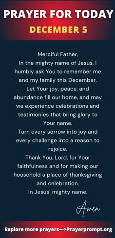 Daily Prayer for December 5 - Let My Home See Celebration Prayer For December, Daily Prayers Mornings, Psalm 126 3, Psalm 126, Deliverance Prayers, Thanksgiving Prayer, Evening Prayer