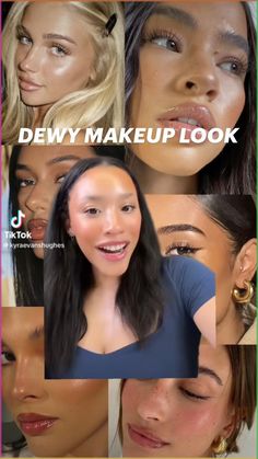 natural glowy makeup #dewymakeup Bronzey Glowy Make Up Glam, Dewy Makeup Products, Glowy Dewy Makeup, Natural Dewy Makeup, Dewy Makeup Tutorial, Ulzzang Makeup Tutorial, Makeup Routines, Dewy Makeup Look, Decorating Frosting