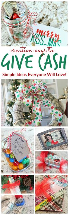 a collage of photos with the words give cash written on it and pictures of gifts