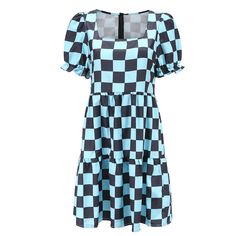 Lasaky - Sweet and Charming Casual Dress with Green and Black Checkered Puff Sleeves and Square Neckline Puff Sleeve Mini Dress, Black Checkered, Floral Squares, Square Neck Dress, Mini Dresses For Women, Sweet Dress, Evening Attire, Green And Black, Mini Dress With Sleeves