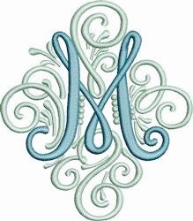 the letter m is made up of swirls and scrolls