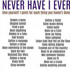 a poster with words that say i never have i ever give yourself not to each thing you haven't done