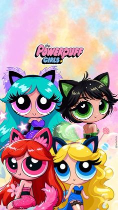 the powerpuff girls cartoon character poster with three different colors and their names on it