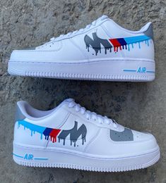 BMW Air Force 1 custom by UkraineCustomHub    * I use original brand-new sneakers * Сustomization completely handmade * Every pair made to order   * Waterproof (paint is not washed off). Wear in any weather  * Worldwide shipping is available * All sales are final since these are made to order Turn around time 1-2 weeks + Shipping Time    📌Customer has the right to ask a photo of his shoes to make sure that you like the design and how they turned out. Please read our Disclaimer & Return Policy before purchasing.    If you have any questions please feel free to ask us. Sneakers Air Force, Custom Af1, Waterproof Paint, Air Force 1 Custom, Custom Air Force 1, Custom Nike, Leather Paint, Shoes Custom, Custom Nikes