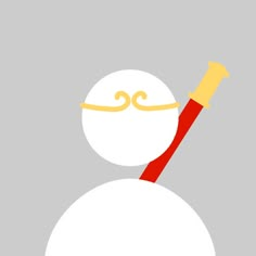 a white snowman with a red handle on it's head and a yellow mustache