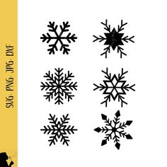 four snowflakes are shown in black and white