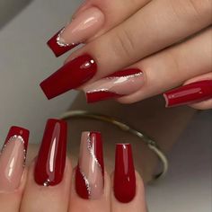 Red Acrylic Nails, Red Nail, Acrylic Nails Coffin Short, Xmas Nails, Fancy Nails, Short Acrylic Nails, Nail Arts, Nail Polishes