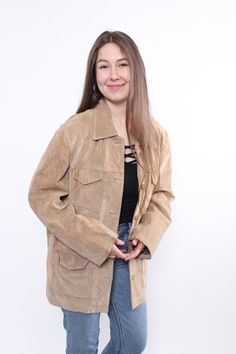 Hi! This is vintage from 90s leather jacket in beige color with button up closure. This brown fall jacket made of LEATHER. Model on the photo is 170 cm tall and is wearing a M/L size brown leather blazer. ( 48 - size on the tag). But, be careful, this is a vintage size, it is better to check the measurements below in the product description. Sleeve - 43cm / 16.92inch; Width - 55cm / 21.65inch; Length - 77cm / 30.31inch. All measurements are taken seam to seam while lying flat. Additional photos Beige Single-breasted Leather Jacket For Winter, Beige Leather Long Sleeve Outerwear, Beige Leather Jacket With Button Closure For Fall, Beige Single Breasted Leather Jacket, Beige Single-breasted Leather Jacket, Classic Beige Leather Jacket With Long Sleeves, Vintage Beige Leather Jacket With Long Sleeves, Vintage Beige Leather Jacket For Fall, Vintage Beige Leather Outerwear