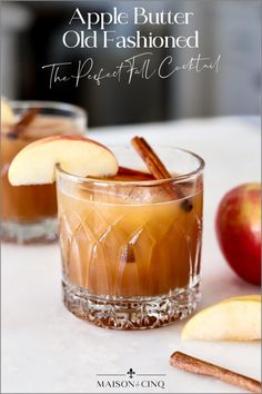 an old fashioned apple cider is garnished with cinnamon