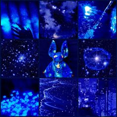 some blue images with stars and buildings in the background