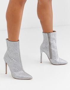 Silver Rhinestone Heels, Black Leather Boots Women, Heels Steve Madden, Madden Boots, Shoes Steve Madden, Steve Madden Boots, Buckle Ankle Boots, Rhinestone Heels, Black Leather Ankle Boots