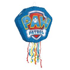 a blue kite with the words paw patrol on it