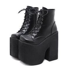 Upper Material: Patent LeatherOutsole Material: RubberClosure Type: Lace-upHeel Height: 6.69in / 17cmPlatform Height: 4.52in / 11.5cm *Please check the size chart before ordering. Motorcycle Boots Women, Knee High Boots Winter, Women's Motorcycle Boots, Black Lace Up Boots, Platform Heels Boots, Boots Patterns, Shoes Boots Ankle, Estilo Punk, Platform Heels Chunky