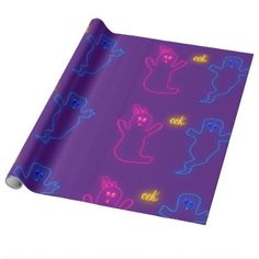 a purple wrapping paper with neon cats on it