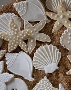 cookies decorated with sea shells and pearls