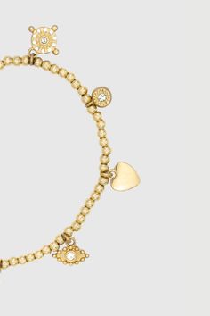 Adorned with a mix of celestial shapes, hearts, and crystals, this beaded gold bracelet will add the perfect finishing touch to all your looks. | Rebecca Minkoff Celestial, Hearts, & Crystal Charm Beaded Bracelet In Gold Charm Beaded Bracelet, Swarovski Stones, Celestial Jewelry, Bead Charm Bracelet, Large Shoulder Bags, Crystal Charm, Small Tote, Looks Style, Cute Jewelry