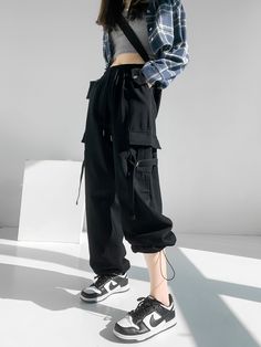 Wiaofellas Japanese casual Cargo pants for women with a sense of small design Multi pocket leggings drawstring wide leg ulzzang pants loose Baggy Techwear Cargo Pants With Drawstring, Spring Wide-leg Techwear Cargo Pants, Loosely Fitted Techwear Cargo Pants For Streetwear, Techwear Wide-leg Cargo Pants, Streetwear Wide-leg Cargo Pants With Drawstring, Cargo Pants Style, Fashion Stand, Casual Cargo Pants, Long Sleeve Jumper