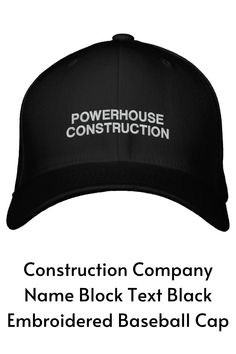 An embroidered hat for a construction company, builder, general contractor or remodelling specialist. Add your company name for custom branded apparel. Designed to help you grow your business by strengthening your company branding. A modern, simple and impactful design in black. Name Blocks, Block Text, Brick Pattern, Embroidered Hat, Embroidered Baseball