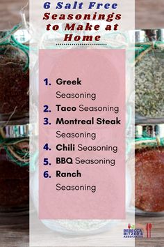 four different seasonings to make at home in mason jars with text overlaying