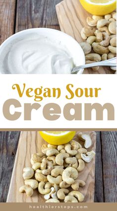 vegan sour cream with cashews on a cutting board