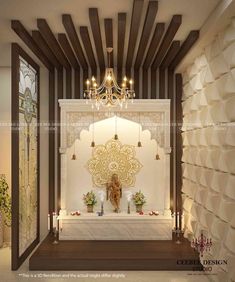 None Pujaghar Design, Mandir Design Puja Room Partition, House Mandir Puja Room, Pooja Room Side Wall Design, Temple At Home Ideas, Mandir Side Wall Design, Mandir Room Ideas, Mandir For Home Puja Room