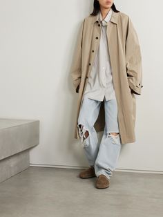 Between the faded wash, relaxed fit and distressed details, you'd think The Row's 'Burty' jeans have been a staple in your closet for years. They're made from light-blue denim and have a mid-rise waist that's meant to sit low on the hips. Keep it effortlessly cool with crisp shirting and a duster-style jacket. Distressed Boyfriend Jeans, Night Out Outfit, Light Blue Denim, Shirtdress, Clothes Collection, Ripped Jeans, Net A Porter, Distressed Jeans, Wide Leg Jeans