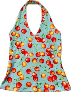 Halter Neck Vest, Sublimation Ideas Projects Inspiration, Tropical Outfit, 2000s Clothes, Blue Cherry, Outfit Challenge, Cherry Print