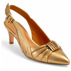 Leather Look. Adjustable Heel Strap. Never Worn. Classic Style. Slingback Pump, Matte Gold, Strap Heels, Shoes Women Heels, Classic Style, Shoes Heels, Pumps, Women Shoes, Heels