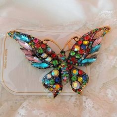 2.5'3.5', Metal And Rhinestones, New Crystal Pins With Rhinestones For Gifts, Elegant Multicolor Rhinestone Brooches, Multicolor Rhinestone Brooches As Gifts, Multicolor Rhinestones Brooches For Gifts, Vintage Clover, Fashion Butterfly, Antique Costume Jewelry, Mini Accessories, Crystal Fashion