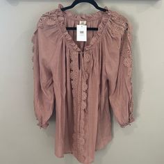 Perch 3x Mauve Lace Blouse Brand New With Tags, Size 3x Runs Small More Like A 1x If You Want It To Fit A Little Lois. I’m A 3x And It Was Snug. Gorgeous Top, Excellent Condition. So Sad It Did Not Fit Me The Way I Wanted It To. Non-Smoking Home. Casual Pink Blouse With Lace Trim, V-neck Lace Blouse With Lace Patchwork, Vintage Lace Trim V-neck Blouse, Bohemian V-neck Blouse With Ruffles, Bohemian Blouse With Lace Trim And 3/4 Sleeves, Bohemian Peach V-neck Tops, Lace Blouse, Top Blouse, The Way