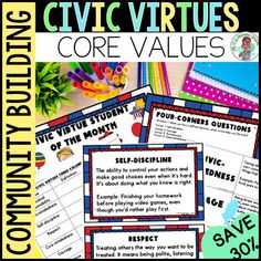 several posters with the words cvvcc virtuales core value value and other activities