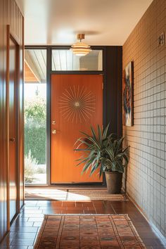 a door with a potted plant next to it