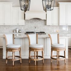 two stools sitting in front of a kitchen island