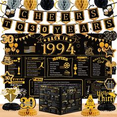 a black and gold 50th birthday party poster with the number forty years printed on it