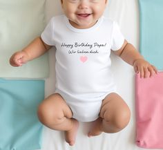 Celebrate special moments with your little one in our adorable Family Fiesta Romper! Whether it's Daddy's birthday or a joyous day with Auntie, Grandma or Grandpa, this romper is the perfect outfit to spread love and warmth. The adorable design features the heartfelt message 'Happy Birthday, Daddy! We love you' and can easily be personalized for Auntie, Grandma or Grandpa. Made from soft and cozy fabric, it will keep your baby comfortable and add a sweet touch to any celebration. Make any family Personalized Family Matching Onesie For Birthday, Customizable Cute Bodysuit For Birthday, Customizable Cute Birthday Bodysuit, Birthday Cotton Onesie With Cartoon Print, Cute Bodysuit With Name Print For Birthday, Birthday Onesie With Custom Print And Short Sleeves, Cute Birthday Bodysuit With Name Print, Birthday Short Sleeve Onesie, Cotton Birthday Onesie For Father's Day