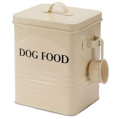 a dog food canister is shown on a white background with the word dog food written on it