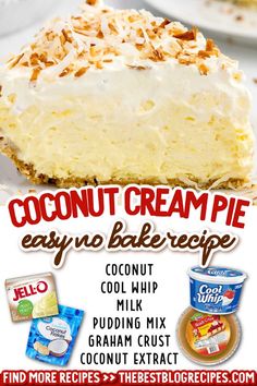 No Bake Coconut Cream Pie No Bake Coconut Cream Pie, Coconut Creme Pie, Coconut Cream Pie Easy, Best Coconut Cream Pie, Coconut Pie Recipe, Baking Nuts, Tropical Desserts, Coconut Cream Pie Recipes, Coconut Pudding