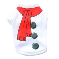 a white dog shirt with a red scarf on it's chest and buttons at the collar