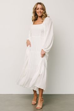 Rachelle Maxi Dress | Off White White Airy Maxi Dress, White Feminine Maxi Dress With Smocked Back, Flowy White Maxi Dress With Smocked Back, White Flowy Maxi Dress For Maternity, Long White Flowy Dress, Simple White Maxi Dress, Bridemaids Dresses Long, Cute White Dresses, White Floor-length Flowy Boho Dress